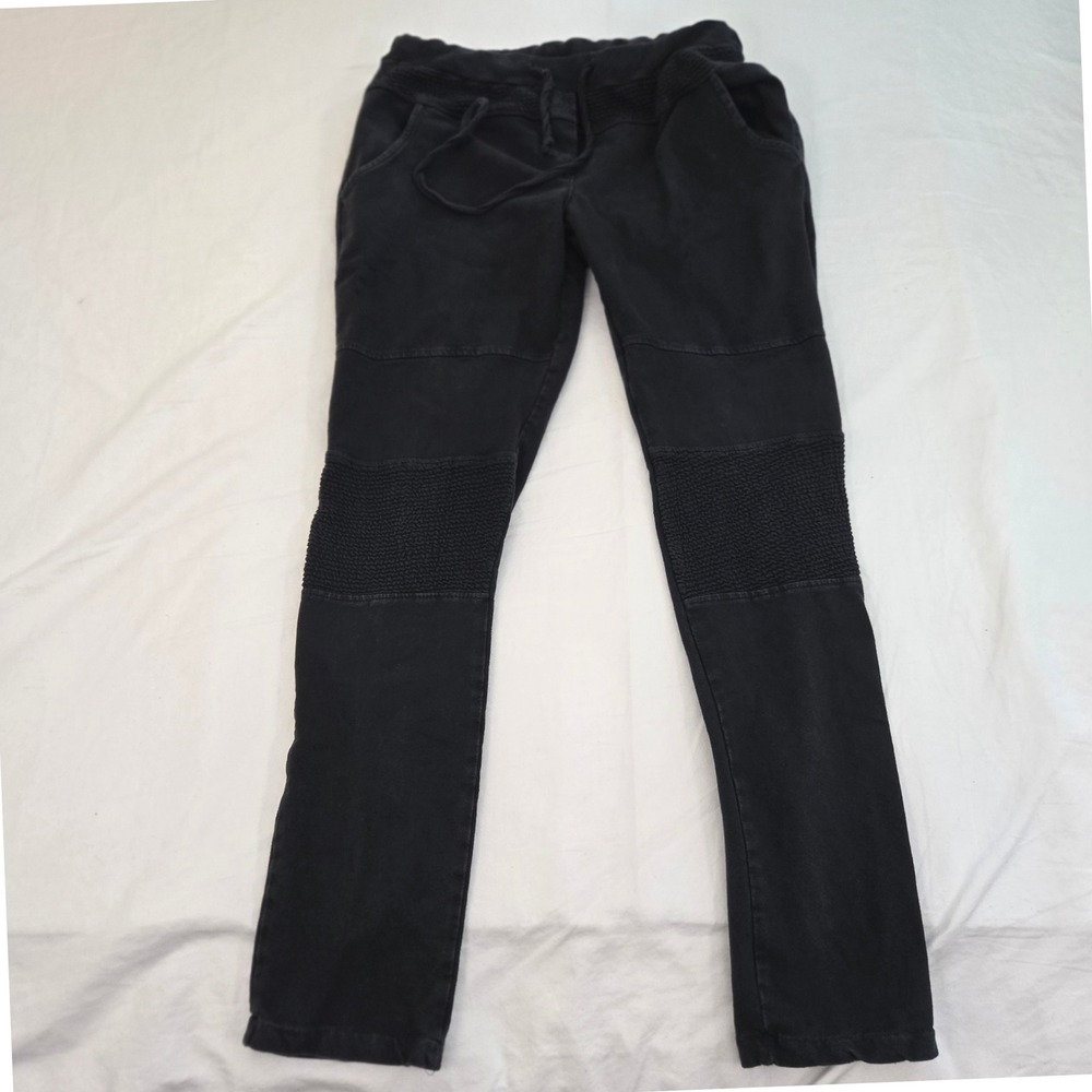 Venti6 Moto Jogger PantWomens L Black Ribbed Knee Sweatpants Made in Italy 26x28